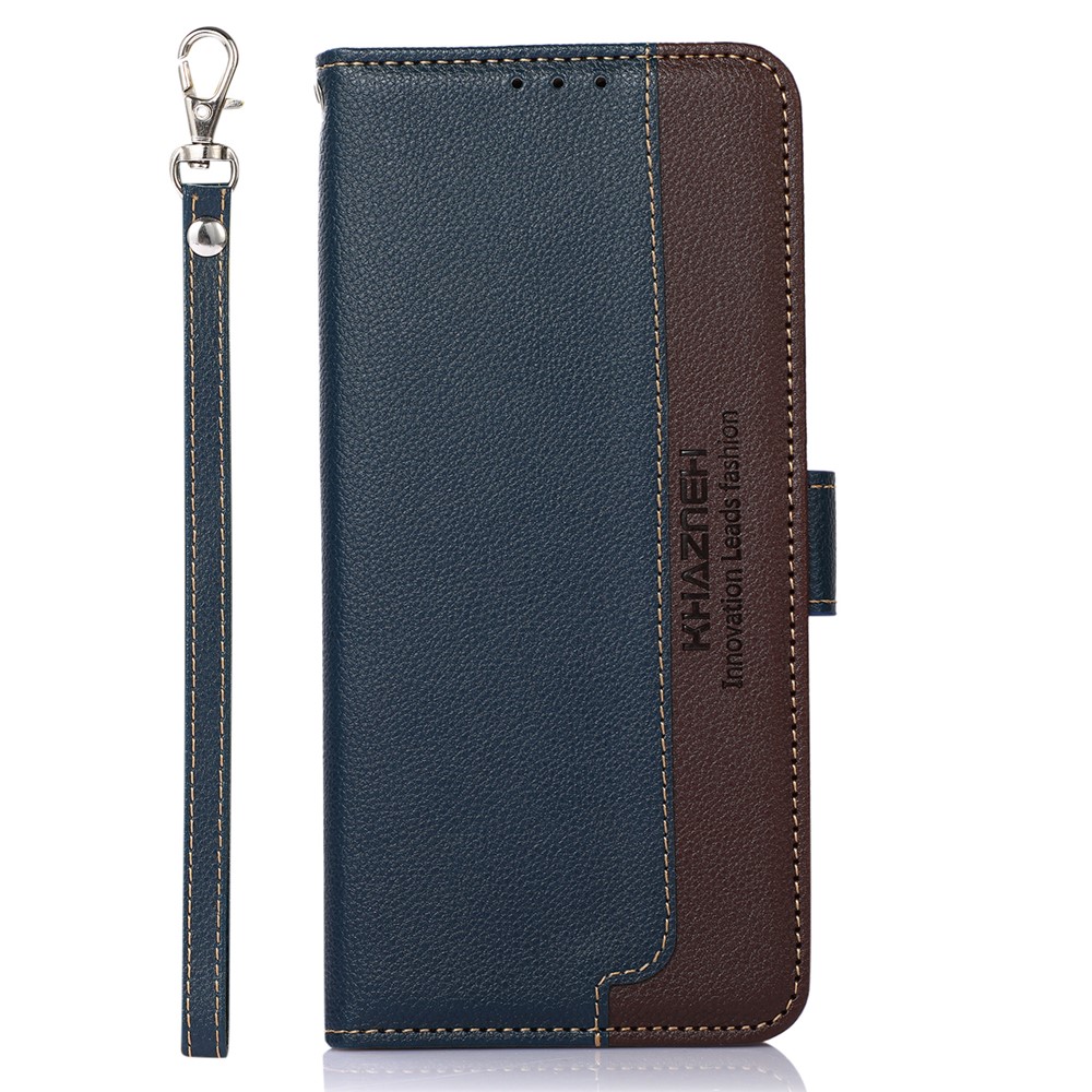 KHAZNEH Litchi Texture RFID Anti-theft Swiping Function Leather Phone Case for iPhone 13 Pro 6.1 inch - Blue-2