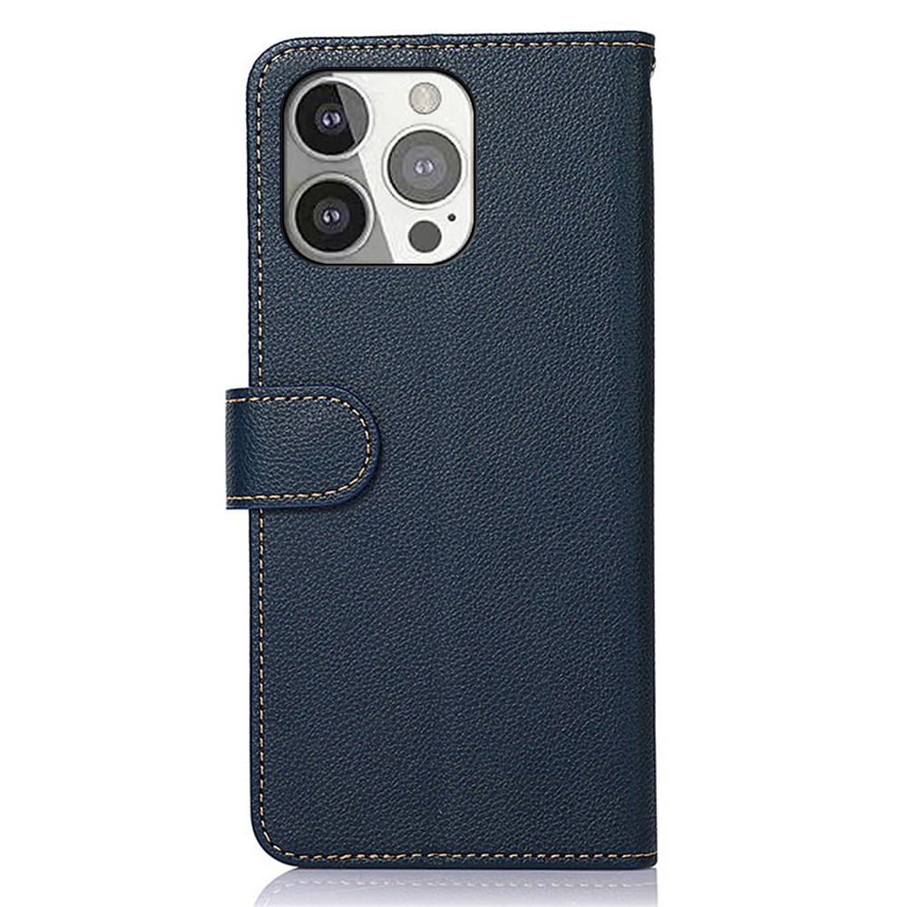 KHAZNEH Litchi Texture RFID Anti-theft Swiping Function Leather Phone Case for iPhone 13 Pro 6.1 inch - Blue-3