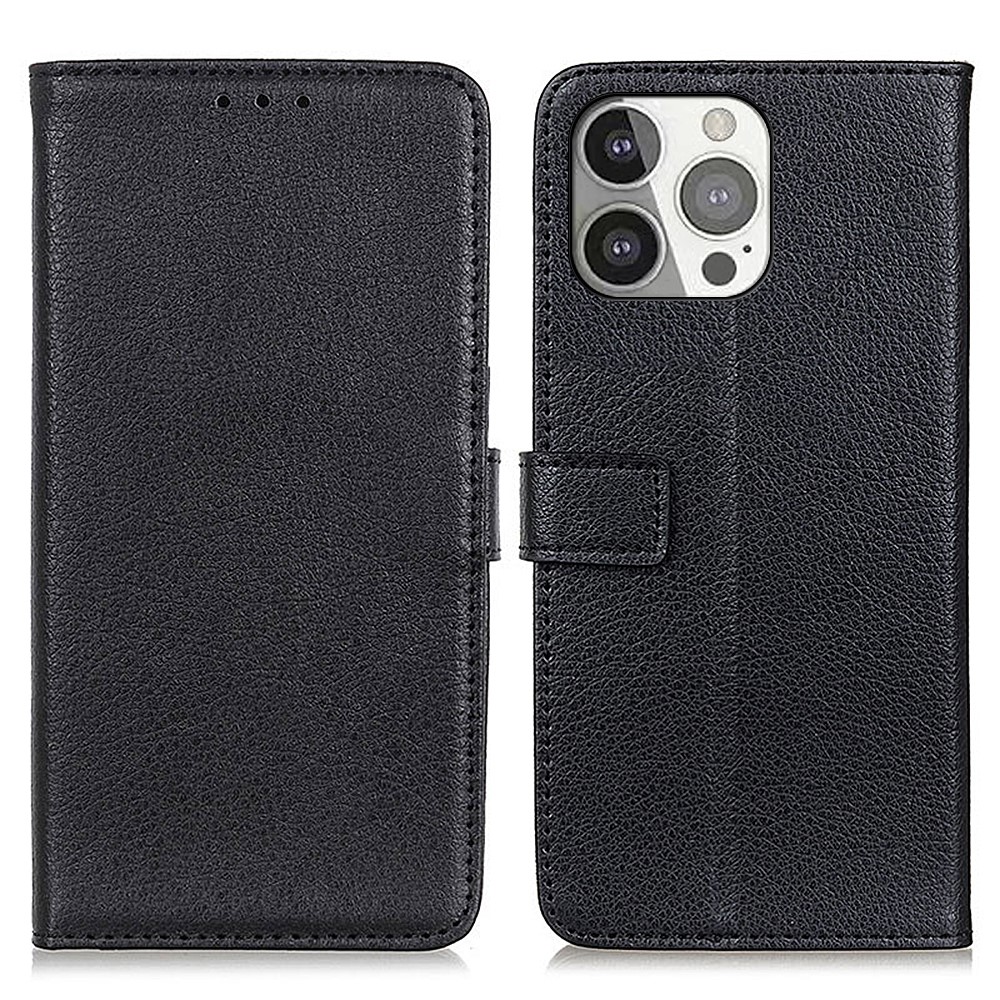 Litchi Skin Magnetic Leather Wallet Stand Case for iPhone 13 Pro 6.1 inch - Black-1