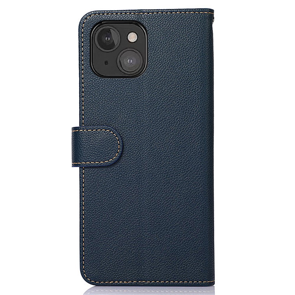 KHAZNEH Litchi Texture Wallet Stand Leather Phone Case Shell with Anti-theft Swiping Design for iPhone 13 mini 5.4 inch - Blue-3