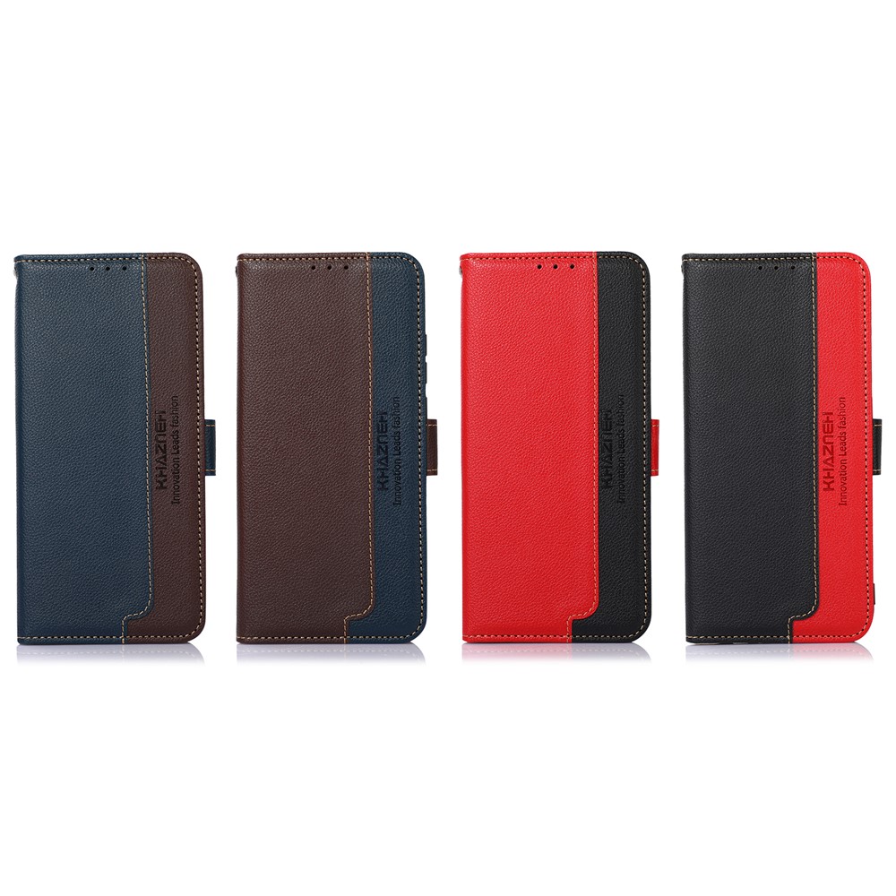 KHAZNEH Litchi Texture Wallet Stand Leather Phone Case Shell with Anti-theft Swiping Design for iPhone 13 mini 5.4 inch - Blue-9