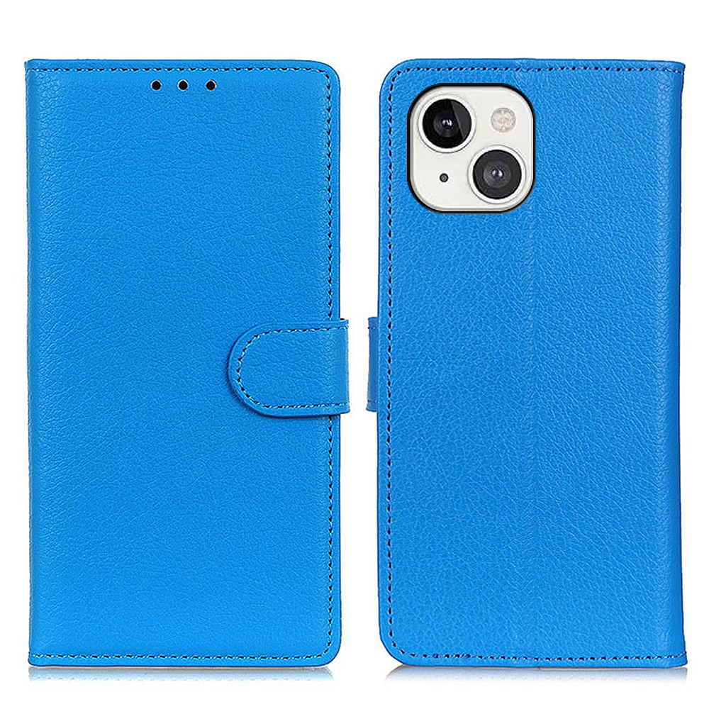 Litchi Texture PU Leather Stand Wallet Mobile Phone Case Shell for iPhone 13 6.1 inch - Blue-1