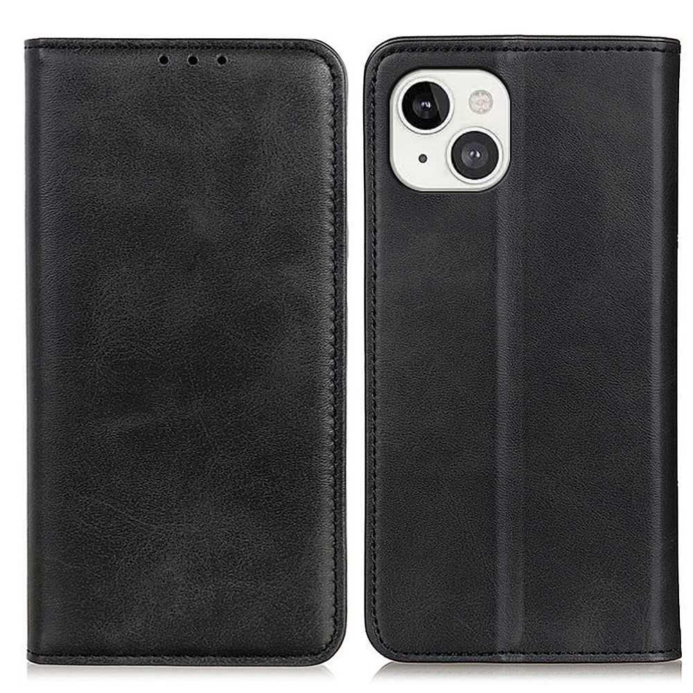 Split Leather Magnetic Auto-absorbed Wallet Phone Stand Shell Case for iPhone 13 6.1 inch - Black-1