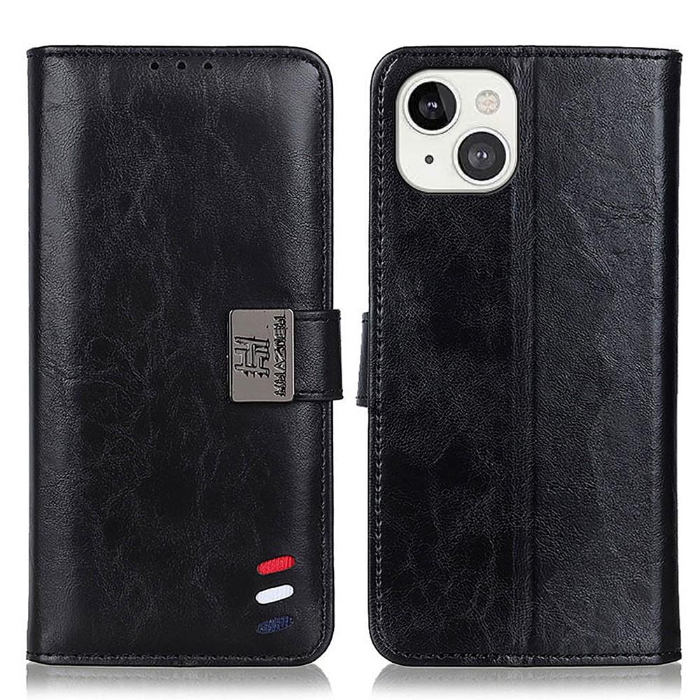 Leather Wallet Case Phone Protective Cover Stand Shell for iPhone 13 6.1 inch - Black-1