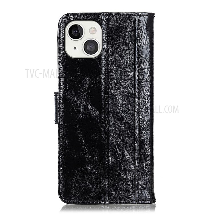 Shockproof Crazy Horse Texture Split Leather Flip Stand Wallet Case Cover for iPhone 13 6.1 inch - Black-3