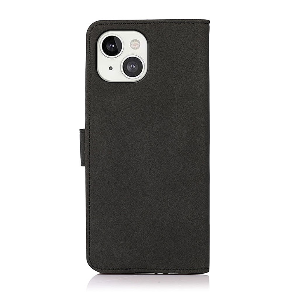 KHAZNEH Lint Texture Anti-Fall PU Leather Folio Flip Cover Shell for iPhone 13 6.1 inch - Black-3