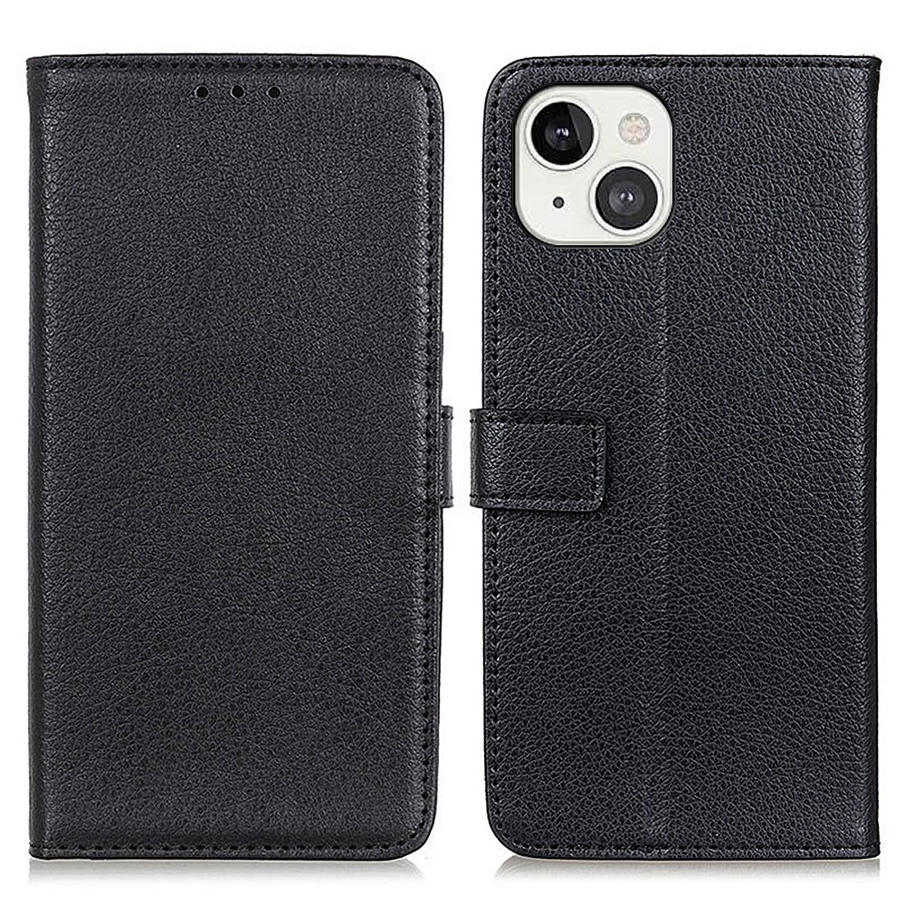 Stylish Litchi Texture Soft PU Leather Case Shockproof Anti-Scratch Protection Cover for iPhone 13 6.1 inch - Black-1