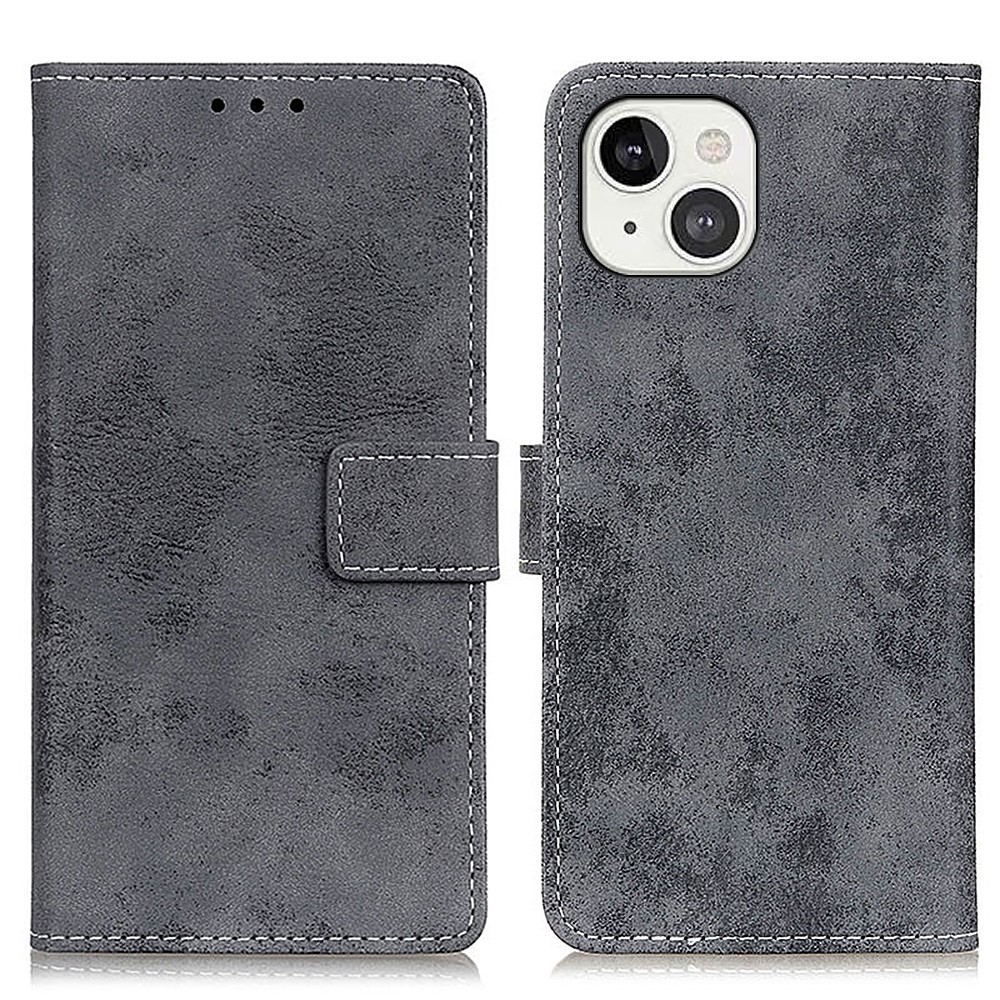Retro Style Full-Body Shockproof Leather Case Magnetic Closure Stand Flip Cover for iPhone 13 6.1 inch - Grey-1