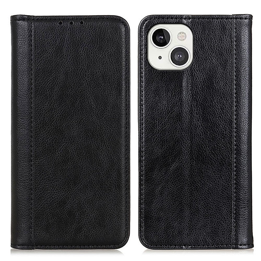 Litchi Texture Split Leather Magnet Absorption Wallet Stand Case Cover for iPhone 13 6.1-inch - Black-1