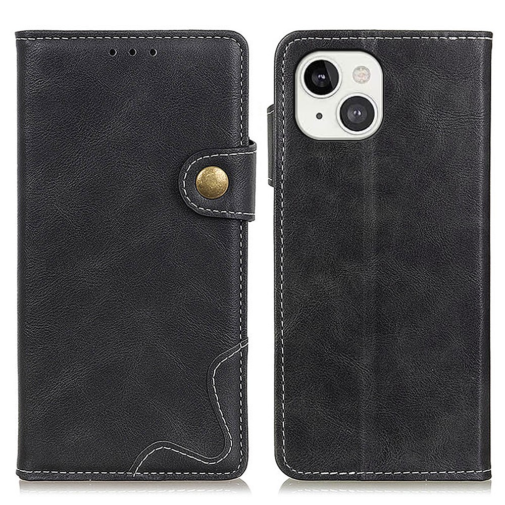 Full Body Protection S-shape Textured PU Leather Stand Shockproof TPU Inner Shell Phone Cover for iPhone 13 6.1 inch - Black-1