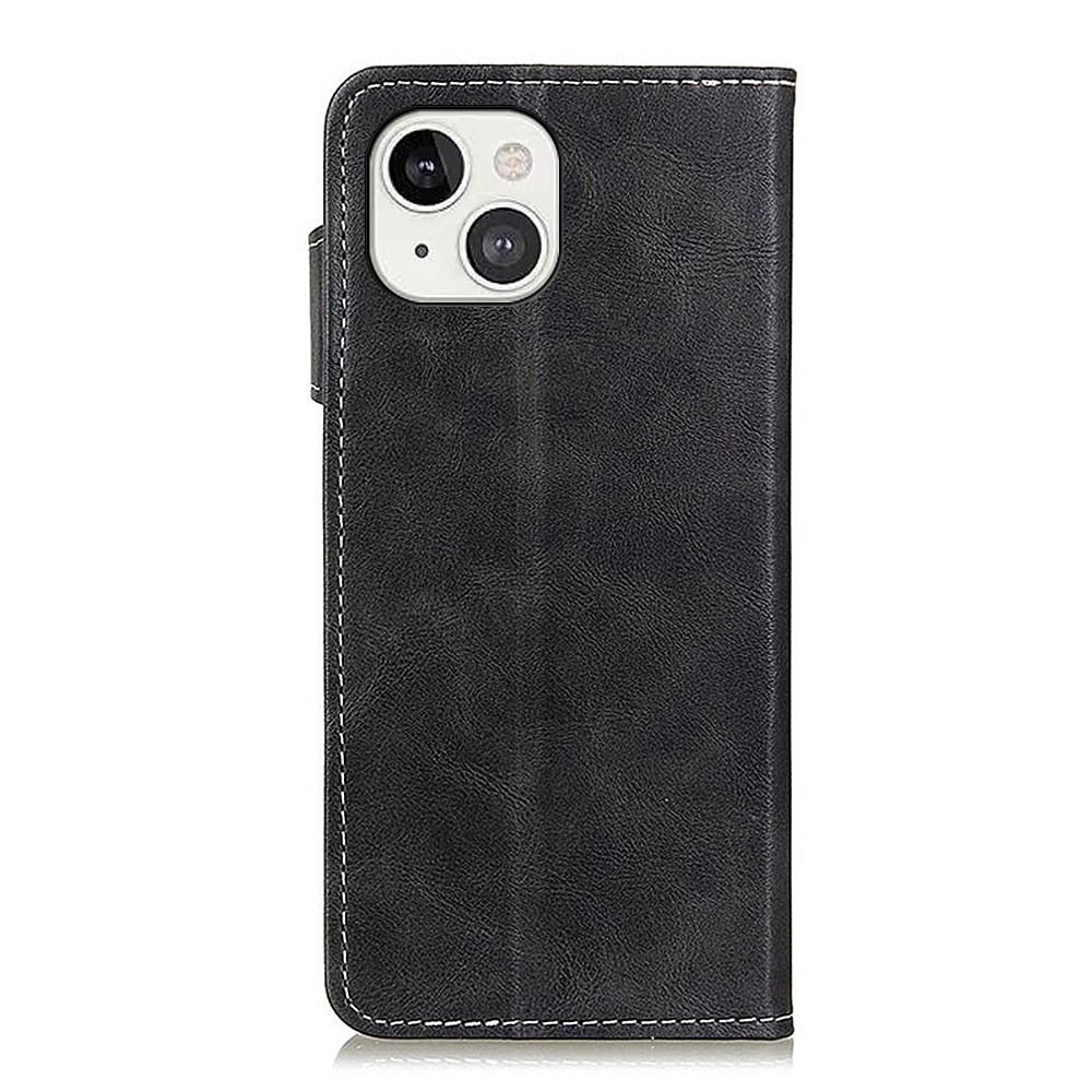 Full Body Protection S-shape Textured PU Leather Stand Shockproof TPU Inner Shell Phone Cover for iPhone 13 6.1 inch - Black-3