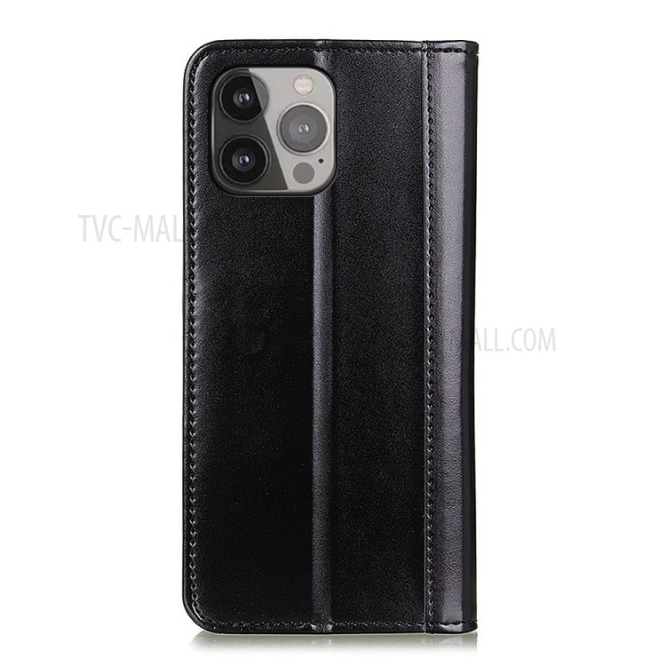 Automatic Suction Pearl Grain Leather Folio Wallet Phone Case for iPhone 13 Pro Max 6.7 inch - Black-3