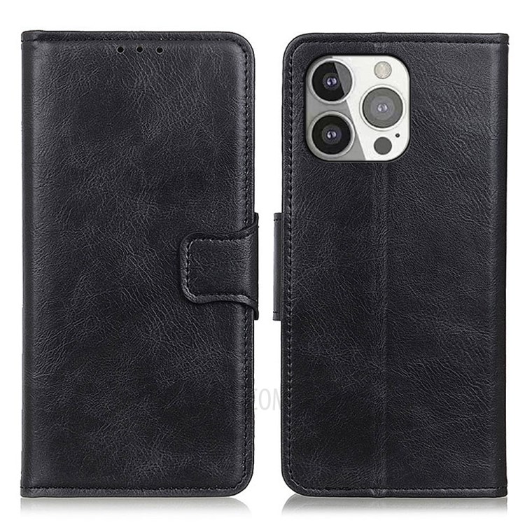 Crazy Horse PU Leather Wallet Protective Case Shell with Stand for iPhone 13 Pro 6.1-inch - Black-1