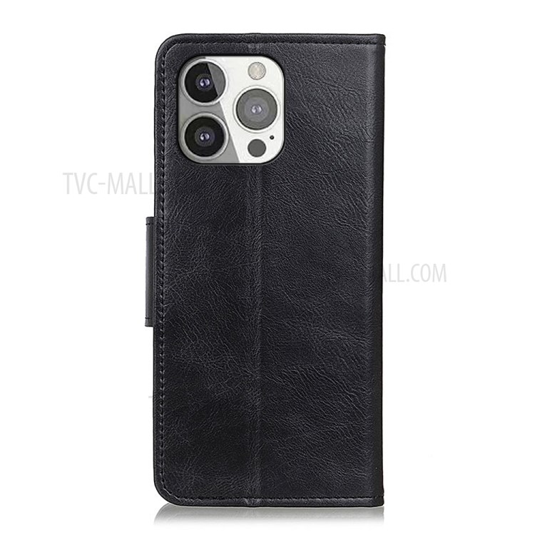 Crazy Horse PU Leather Wallet Protective Case Shell with Stand for iPhone 13 Pro 6.1-inch - Black-3
