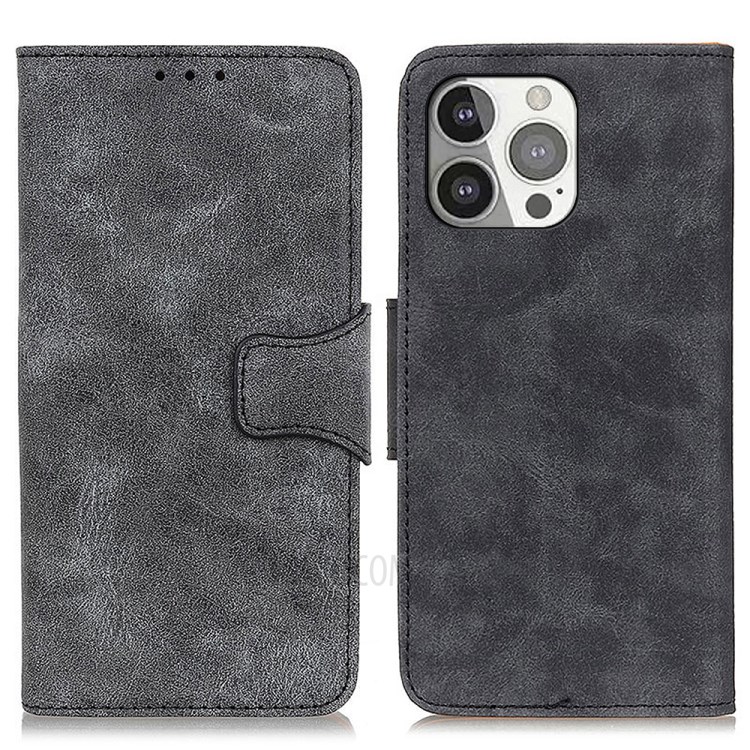 Retro Book Style Soft PU Leather Magnetic Flip Phone Case for iPhone 13 Pro 6.1 inch - Grey-1