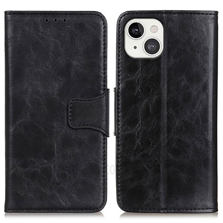 Premium Crazy Horse Texture PU Leather Case Wallet Flip Cover with Magnetic Closure for iPhone 13 6.1 inch - Black-1