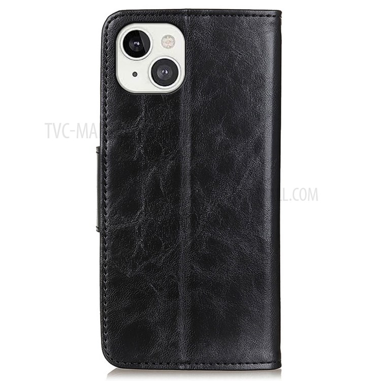 Premium Crazy Horse Texture PU Leather Case Wallet Flip Cover with Magnetic Closure for iPhone 13 6.1 inch - Black-3