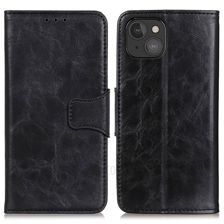 Crazy Horse Texture PU Leather Book Style Wallet Flip with Magnetic Stand Cover for iPhone 13 mini 5.4 inch - Black-1