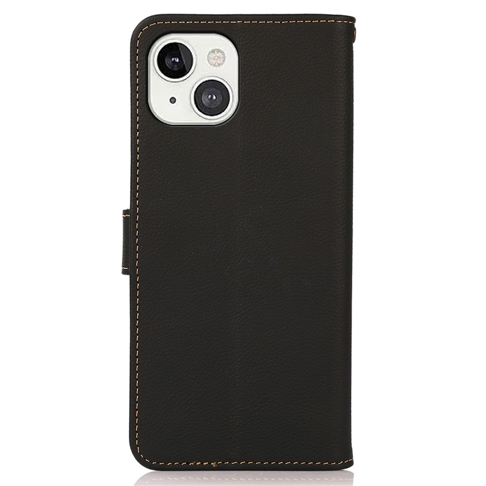 KHAZNEH Genuine Leather Flip Case RFID Anti-Theft Business Wallet Cover for iPhone 13 6.1 inch - Black-3