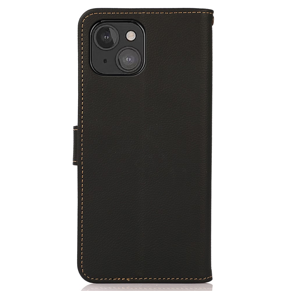 KHAZNEH Genuine Leather RFID Blocking Cover Flip Folio Magnetic Stand Phone Case for iPhone 13 mini 5.4 inch - Black-3