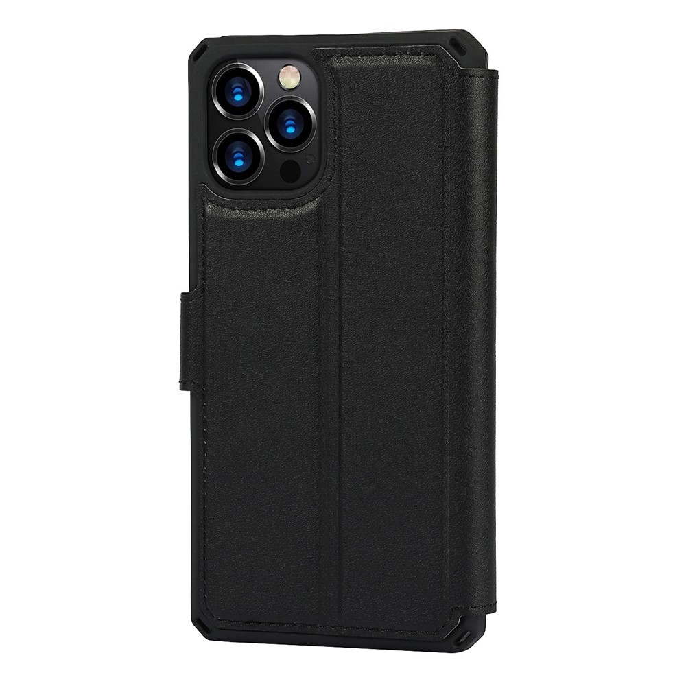 PU Leather Wallet Phone Cover with Wrist Strap for iPhone 12 Pro Max - Black-3