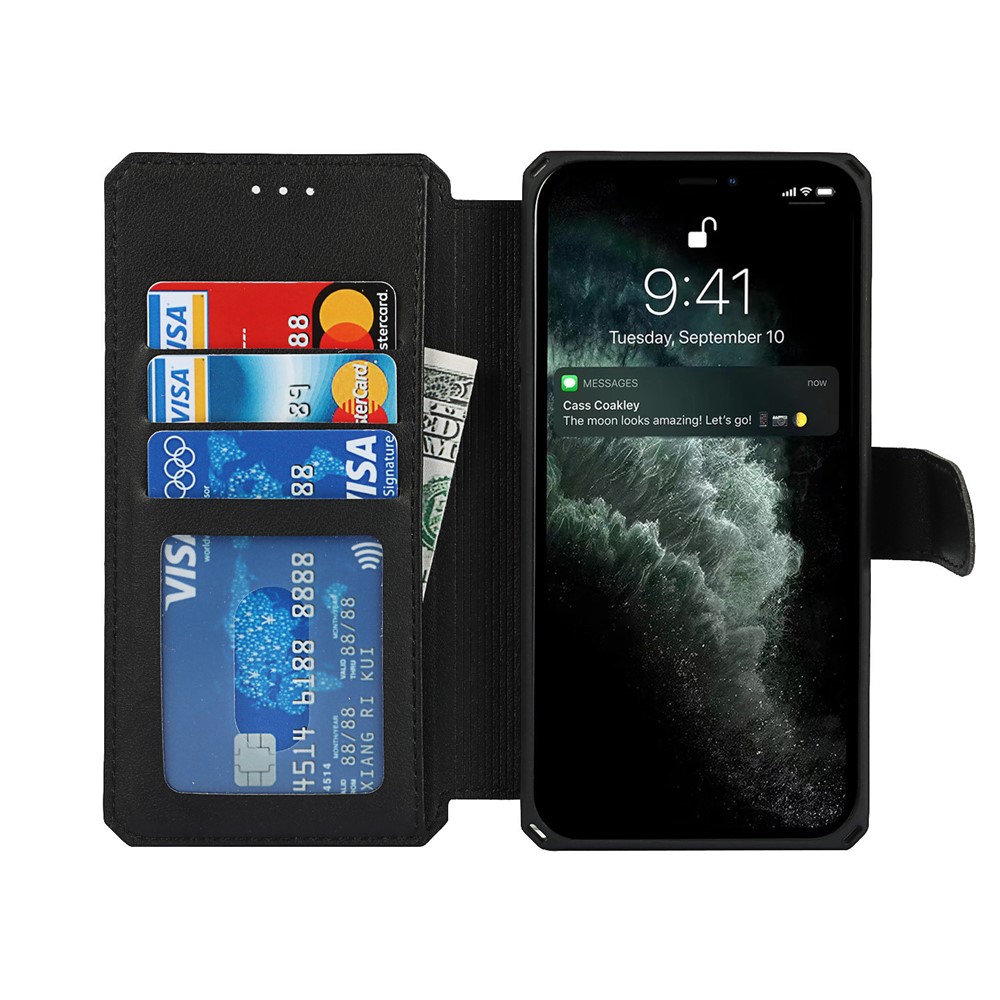 PU Leather Wallet Phone Cover with Wrist Strap for iPhone 12 Pro Max - Black-4