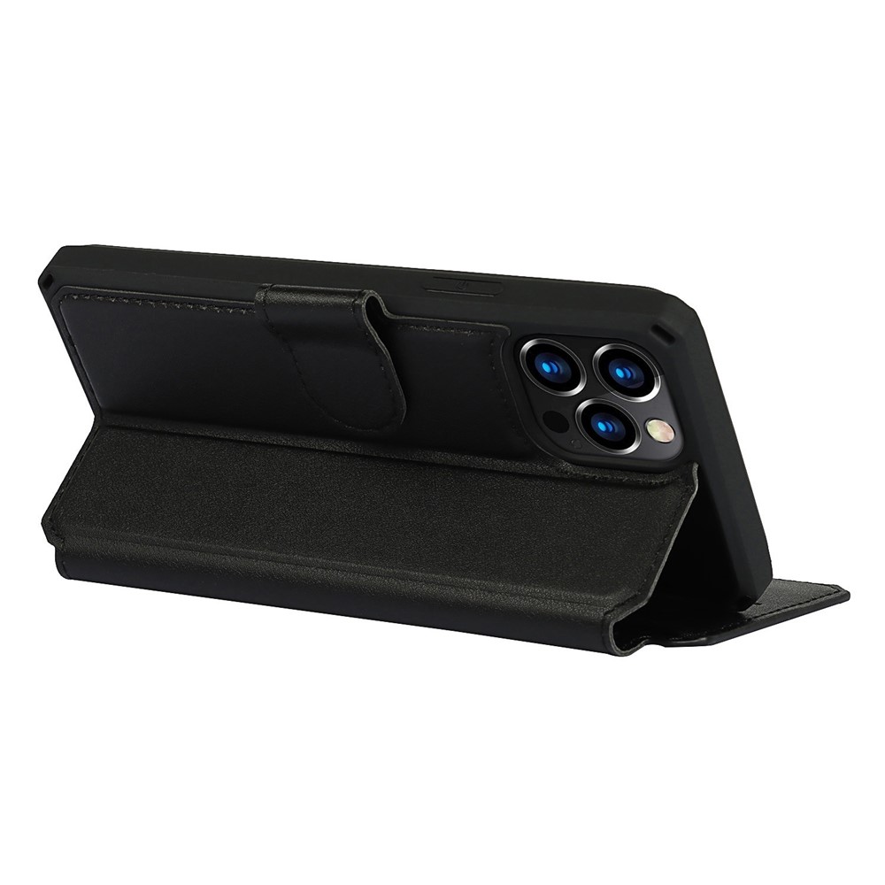 PU Leather Wallet Phone Cover with Wrist Strap for iPhone 12 Pro Max - Black-5