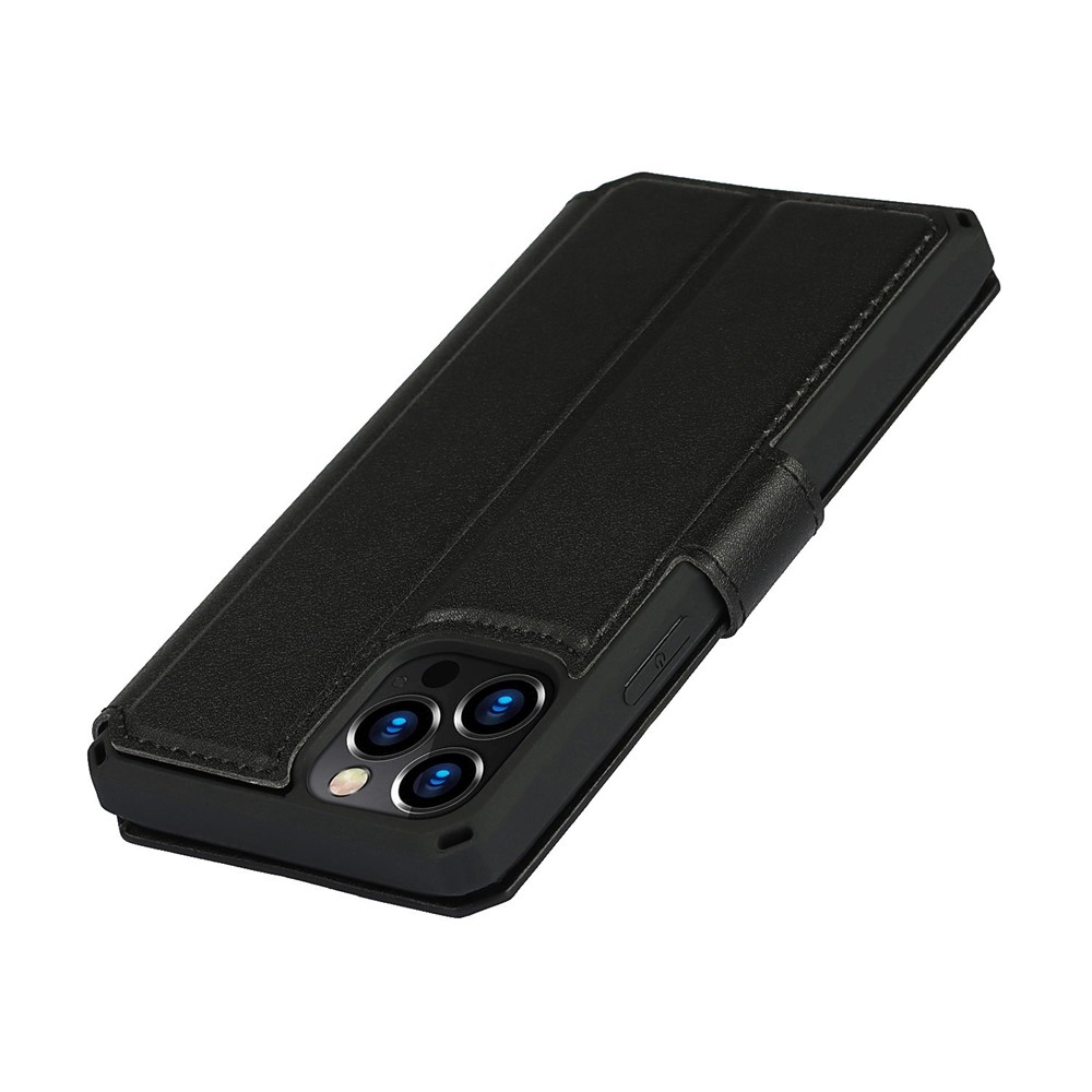 PU Leather Wallet Phone Cover with Wrist Strap for iPhone 12 Pro Max - Black-7