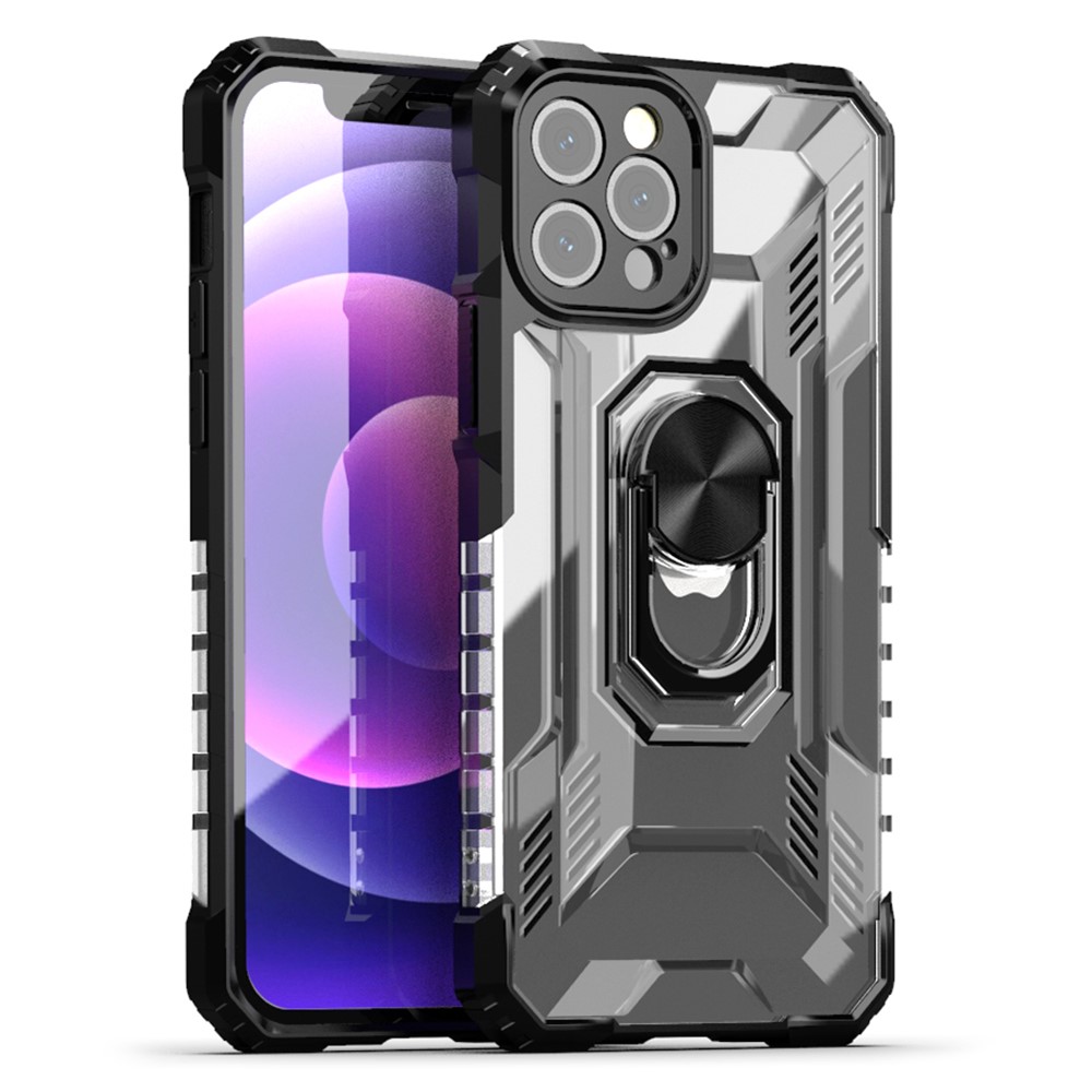 Matte Finish PC + TPU Phone Cover with Metal Kickstand for iPhone 12 Pro 6.1 inch - Black-1