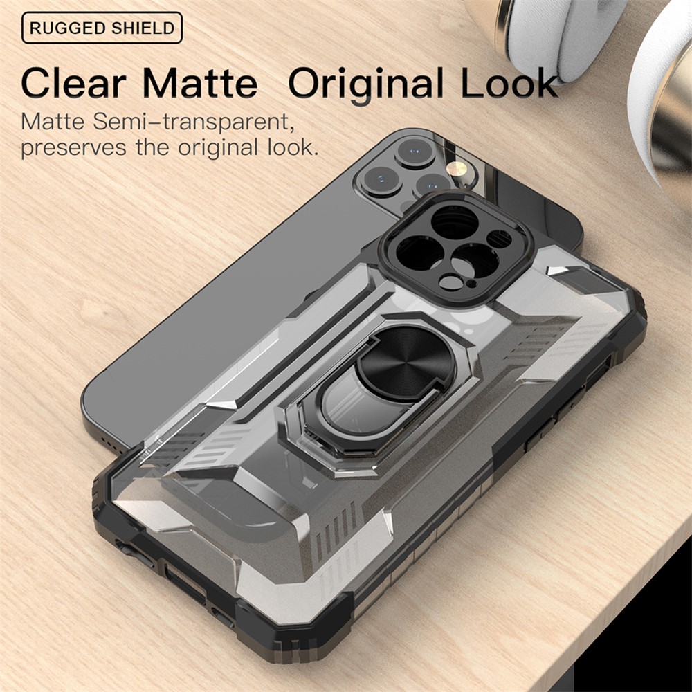 Matte Finish PC + TPU Phone Cover with Metal Kickstand for iPhone 12 Pro 6.1 inch - Black-2