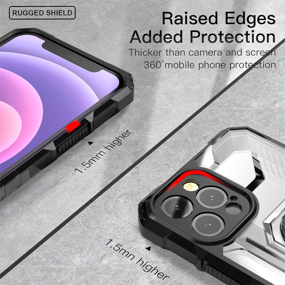 Matte Finish PC + TPU Phone Cover with Metal Kickstand for iPhone 12 Pro 6.1 inch - Black-4