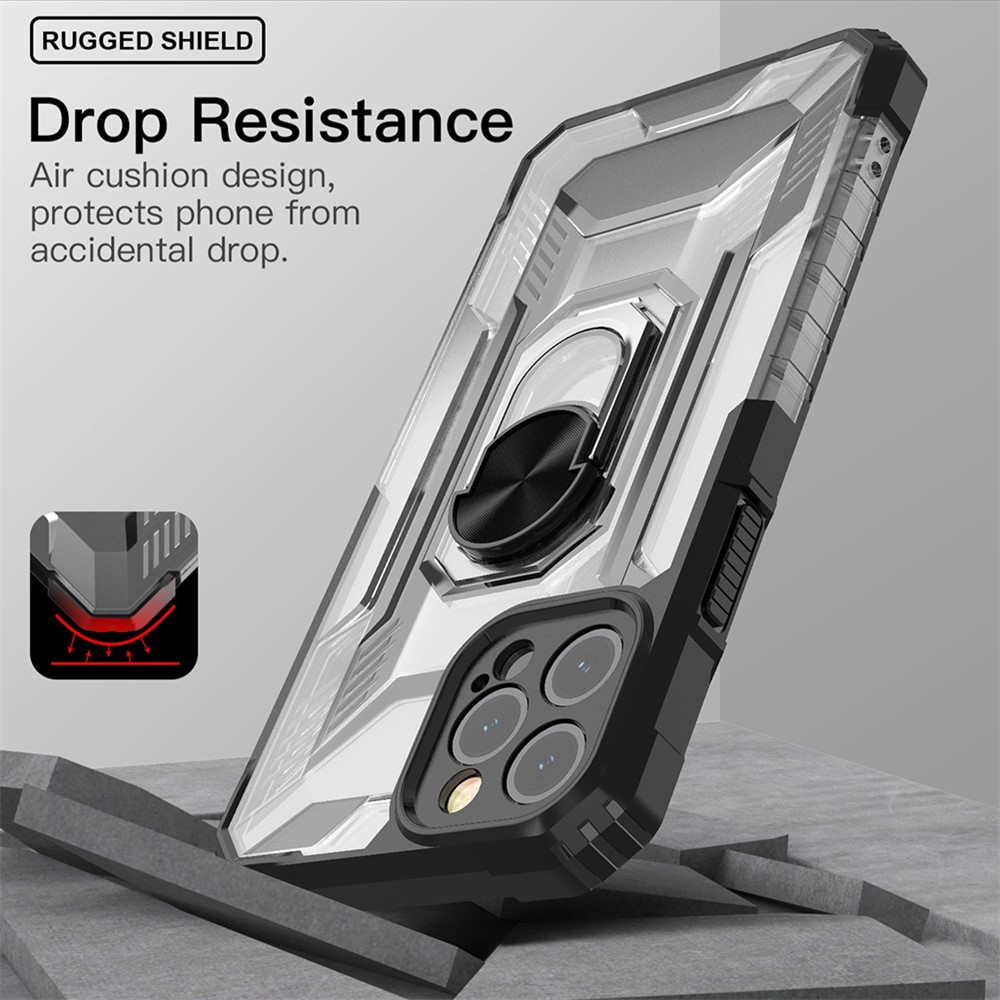 Matte Finish PC + TPU Phone Cover with Metal Kickstand for iPhone 12 Pro 6.1 inch - Black-6