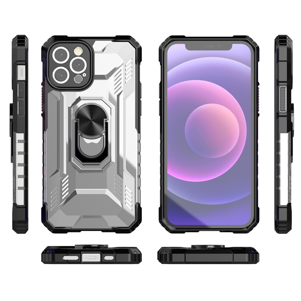 Matte Finish PC + TPU Phone Cover with Metal Kickstand for iPhone 12 Pro 6.1 inch - Black-8