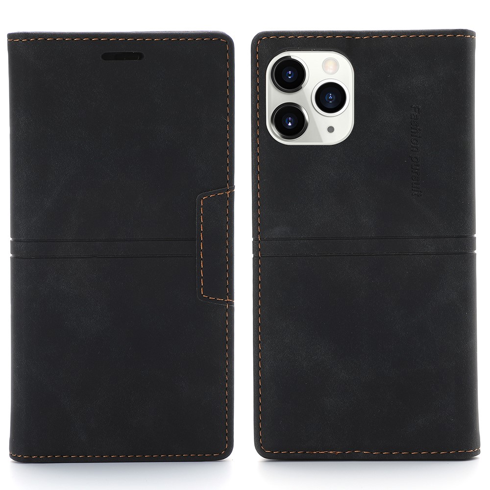 Auto-absorbed Folio Flip PU Leather Wallet Stand Phone Cover Shell for iPhone 12 / 12 Pro 6.1 inch - Black-1