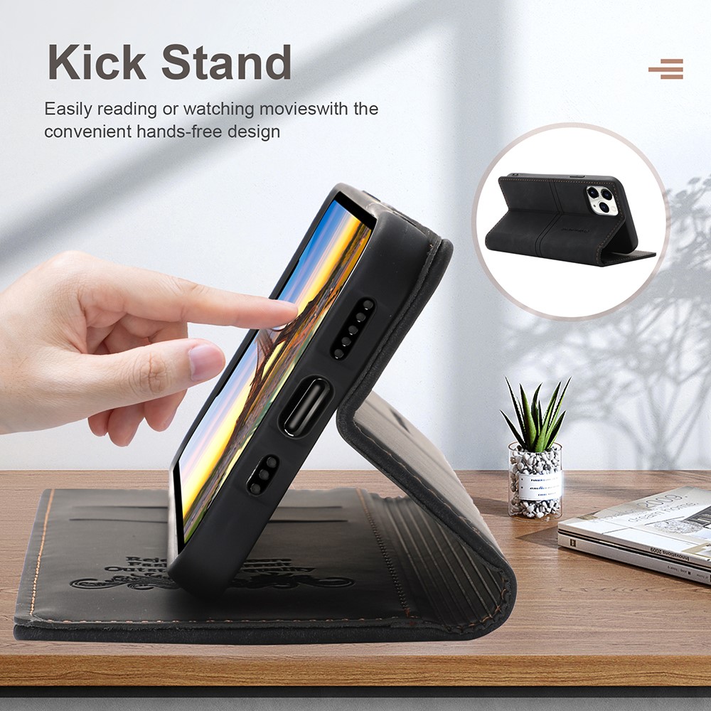 Auto-absorbed Folio Flip PU Leather Wallet Stand Phone Cover Shell for iPhone 12 / 12 Pro 6.1 inch - Black-10