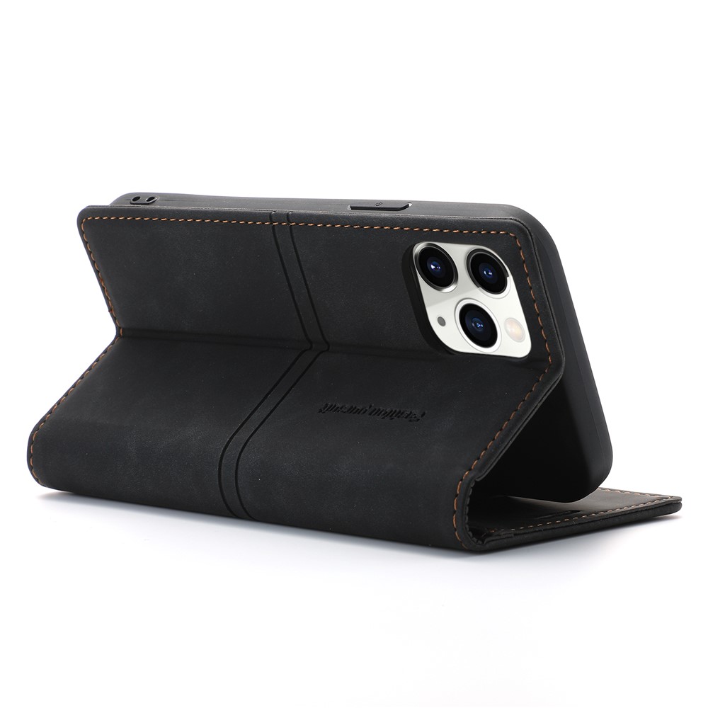 Auto-absorbed Folio Flip PU Leather Wallet Stand Phone Cover Shell for iPhone 12 / 12 Pro 6.1 inch - Black-3