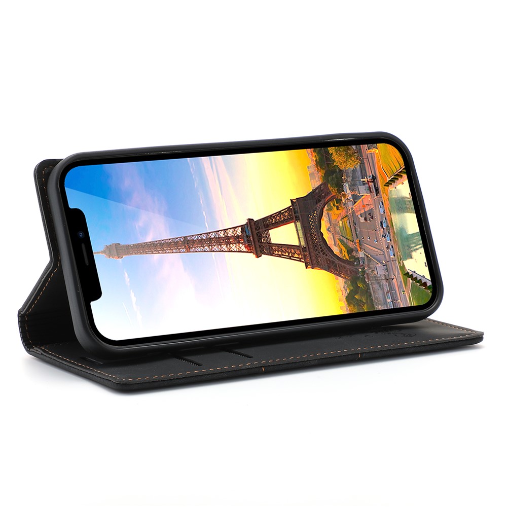 Auto-absorbed Folio Flip PU Leather Wallet Stand Phone Cover Shell for iPhone 12 / 12 Pro 6.1 inch - Black-5