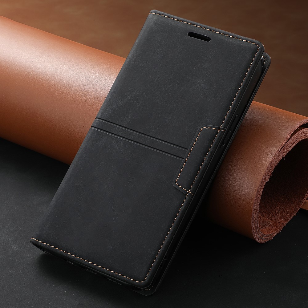 Auto-absorbed Folio Flip PU Leather Wallet Stand Phone Cover Shell for iPhone 12 / 12 Pro 6.1 inch - Black-7