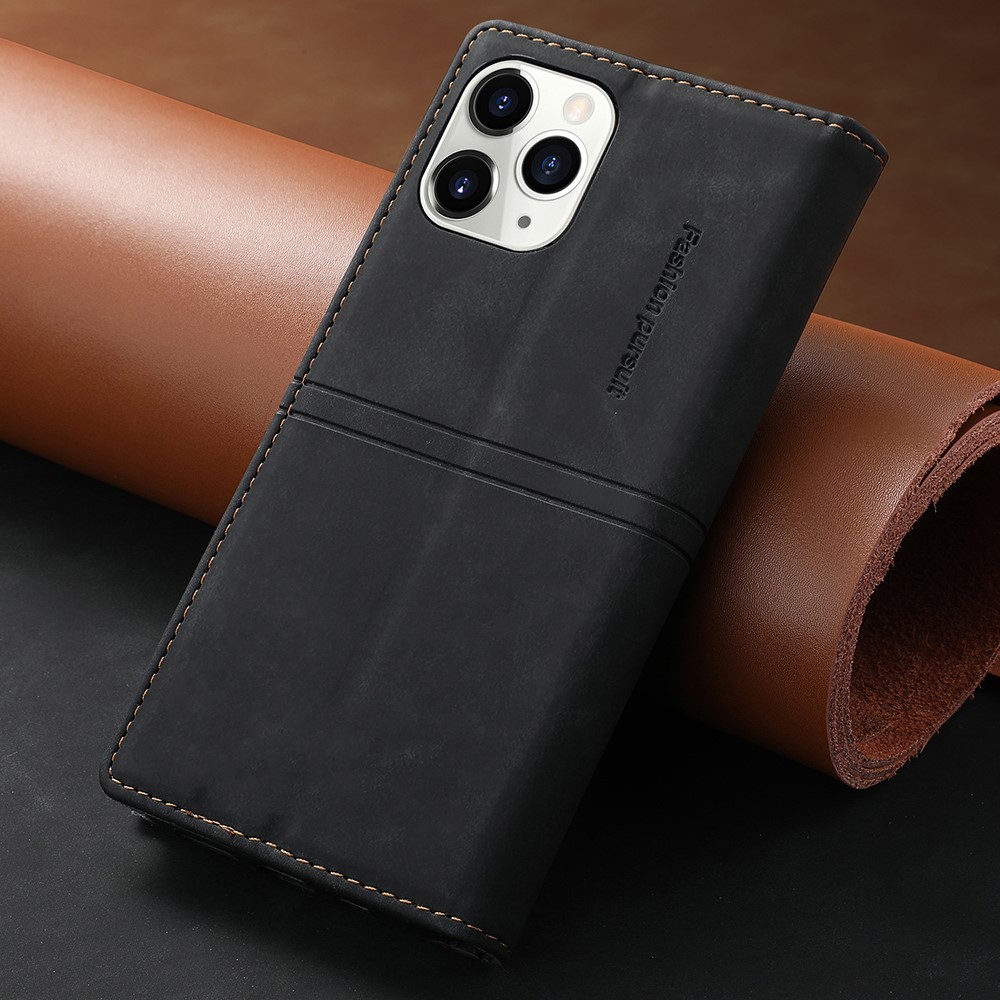 Auto-absorbed Folio Flip PU Leather Wallet Stand Phone Cover Shell for iPhone 12 / 12 Pro 6.1 inch - Black-8