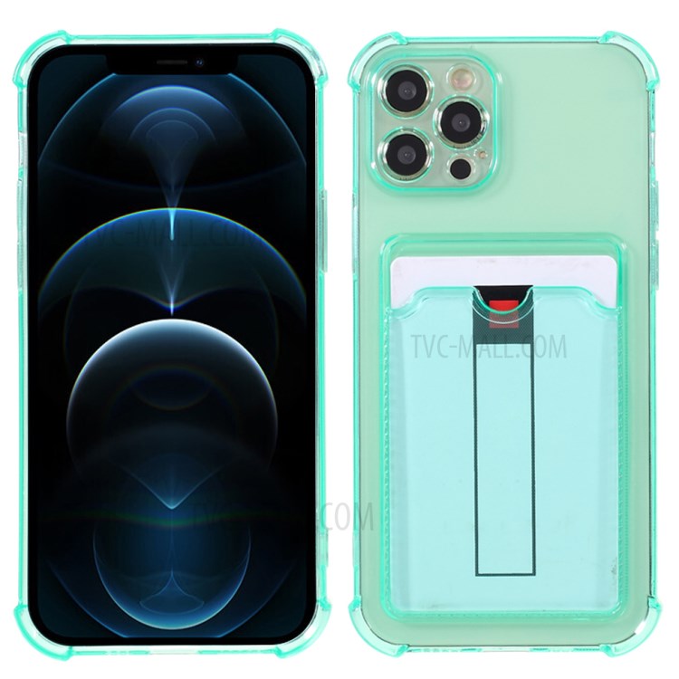 Card Holder Slot Protective Shell Shock Absorbing TPU Tough Rubber Bumper Cover for iPhone 12 Pro Max 6.7 inch - Green-1