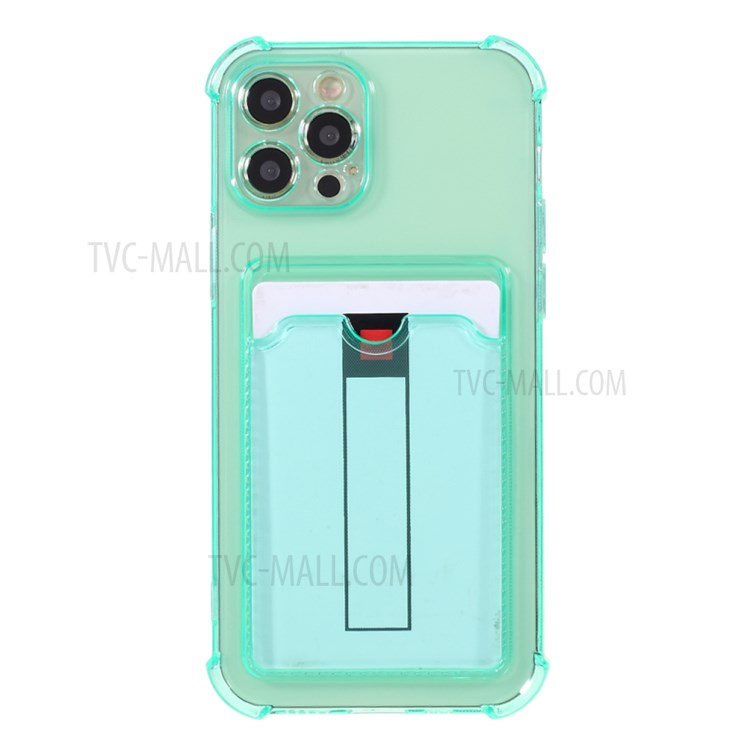 Card Holder Slot Protective Shell Shock Absorbing TPU Tough Rubber Bumper Cover for iPhone 12 Pro Max 6.7 inch - Green-2