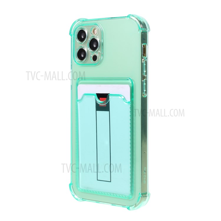 Card Holder Slot Protective Shell Shock Absorbing TPU Tough Rubber Bumper Cover for iPhone 12 Pro Max 6.7 inch - Green-3