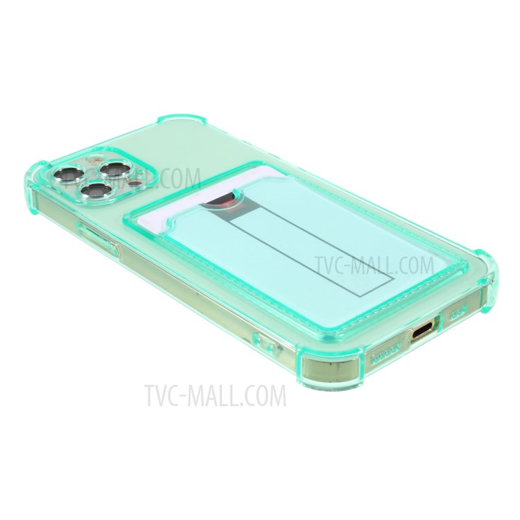 Card Holder Slot Protective Shell Shock Absorbing TPU Tough Rubber Bumper Cover for iPhone 12 Pro Max 6.7 inch - Green-4