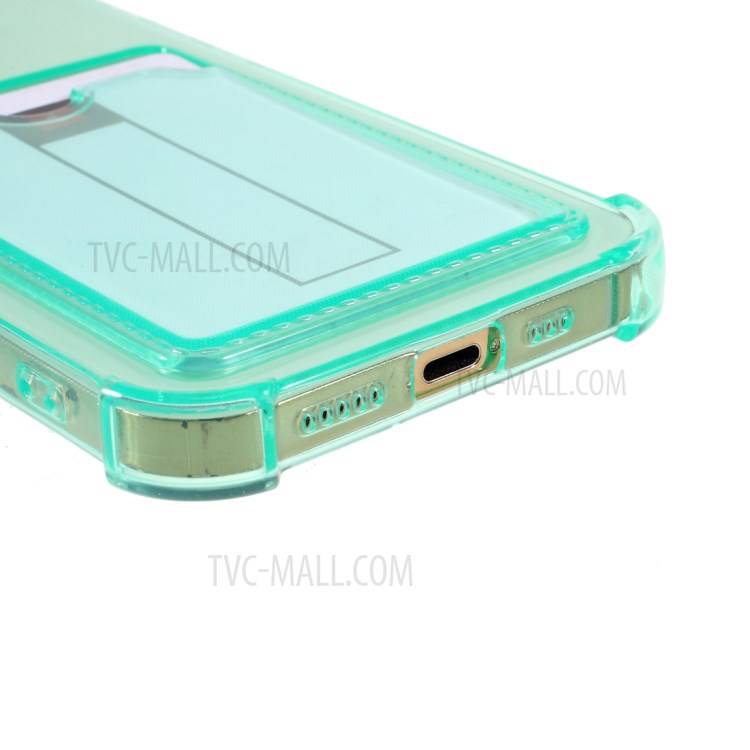 Card Holder Slot Protective Shell Shock Absorbing TPU Tough Rubber Bumper Cover for iPhone 12 Pro Max 6.7 inch - Green-5