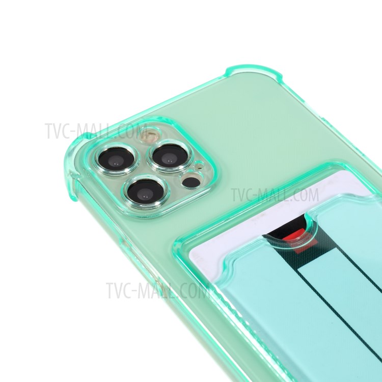 Card Holder Slot Protective Shell Shock Absorbing TPU Tough Rubber Bumper Cover for iPhone 12 Pro Max 6.7 inch - Green-6