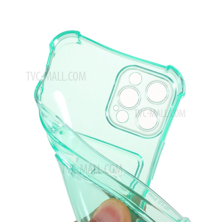 Card Holder Slot Protective Shell Shock Absorbing TPU Tough Rubber Bumper Cover for iPhone 12 Pro Max 6.7 inch - Green-7
