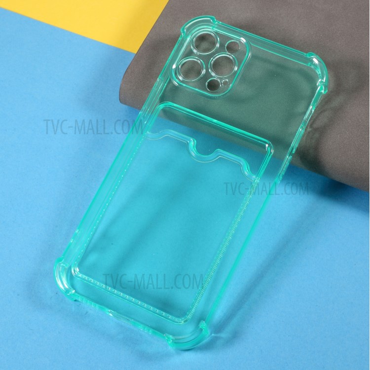 Card Holder Slot Protective Shell Shock Absorbing TPU Tough Rubber Bumper Cover for iPhone 12 Pro Max 6.7 inch - Green-8