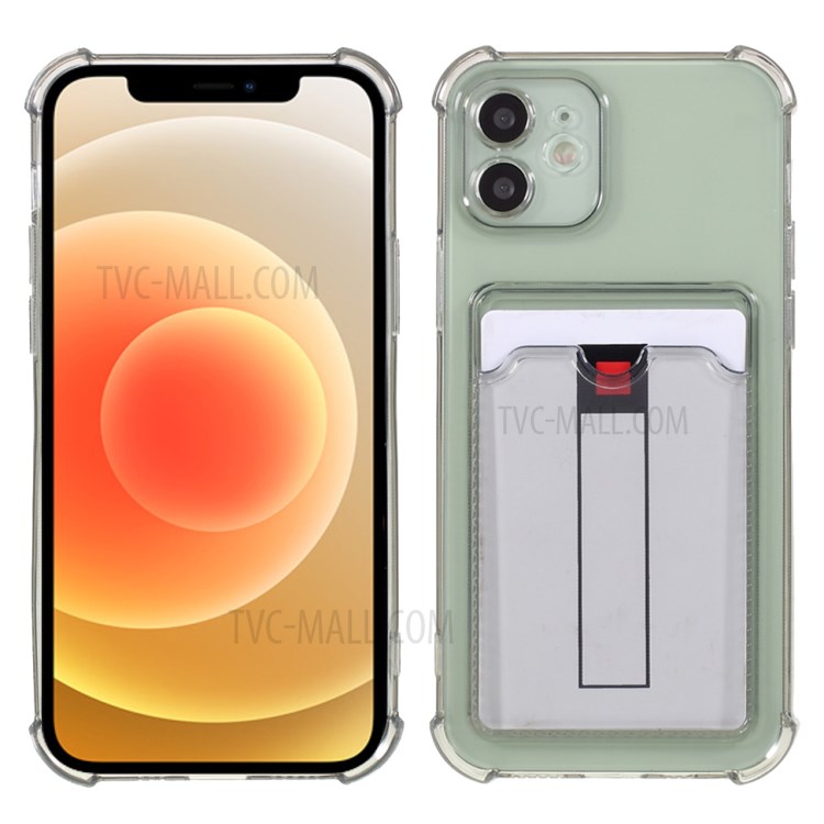 Soft TPU Anti-Scratch Shockproof Protective Case with Card Holder Slot for iPhone 12 mini 5.4 inch - Transparent Black-1