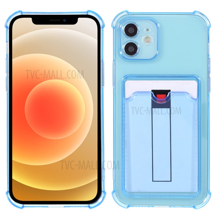 Shock-Absorbing Air-Guard Corners Slim Clear Soft TPU Back Case with Card Slot Holder for iPhone 12 6.1 inch - Blue-1