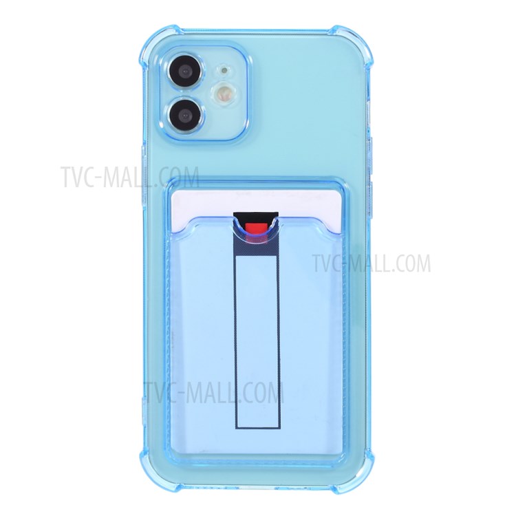 Shock-Absorbing Air-Guard Corners Slim Clear Soft TPU Back Case with Card Slot Holder for iPhone 12 6.1 inch - Blue-2